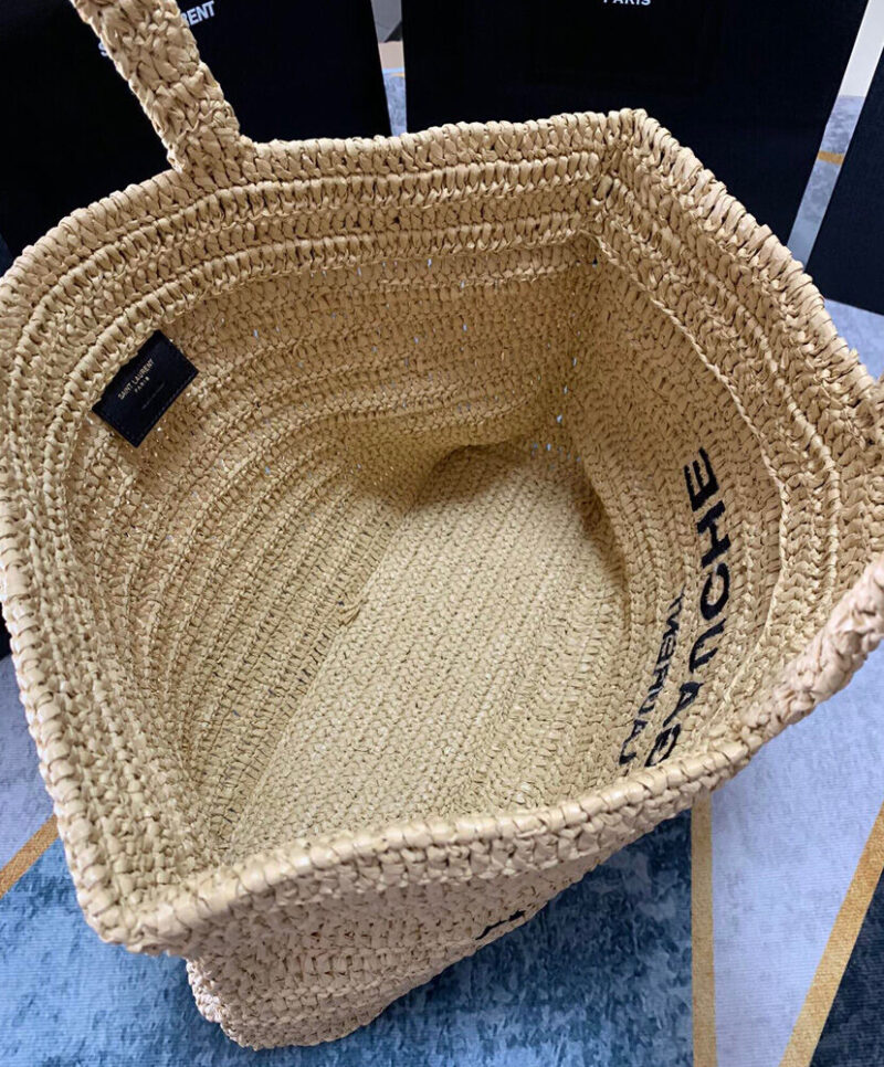 Saint Laurent Rive Gauche Supple Tote Bag In Raffia Crochet Apricot